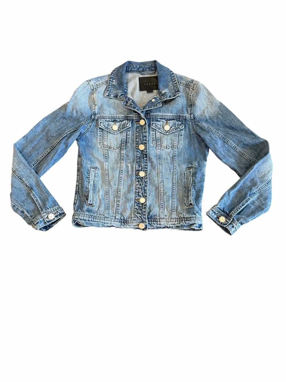 BlankNYC Light Wash Denim Jacket XS Distressed Fitted Trucker Jean Jacket